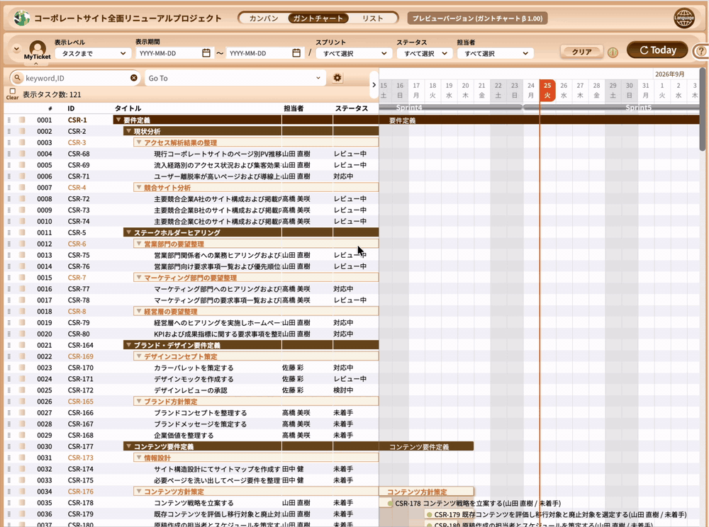 様々な項目で絞り込み表示可能