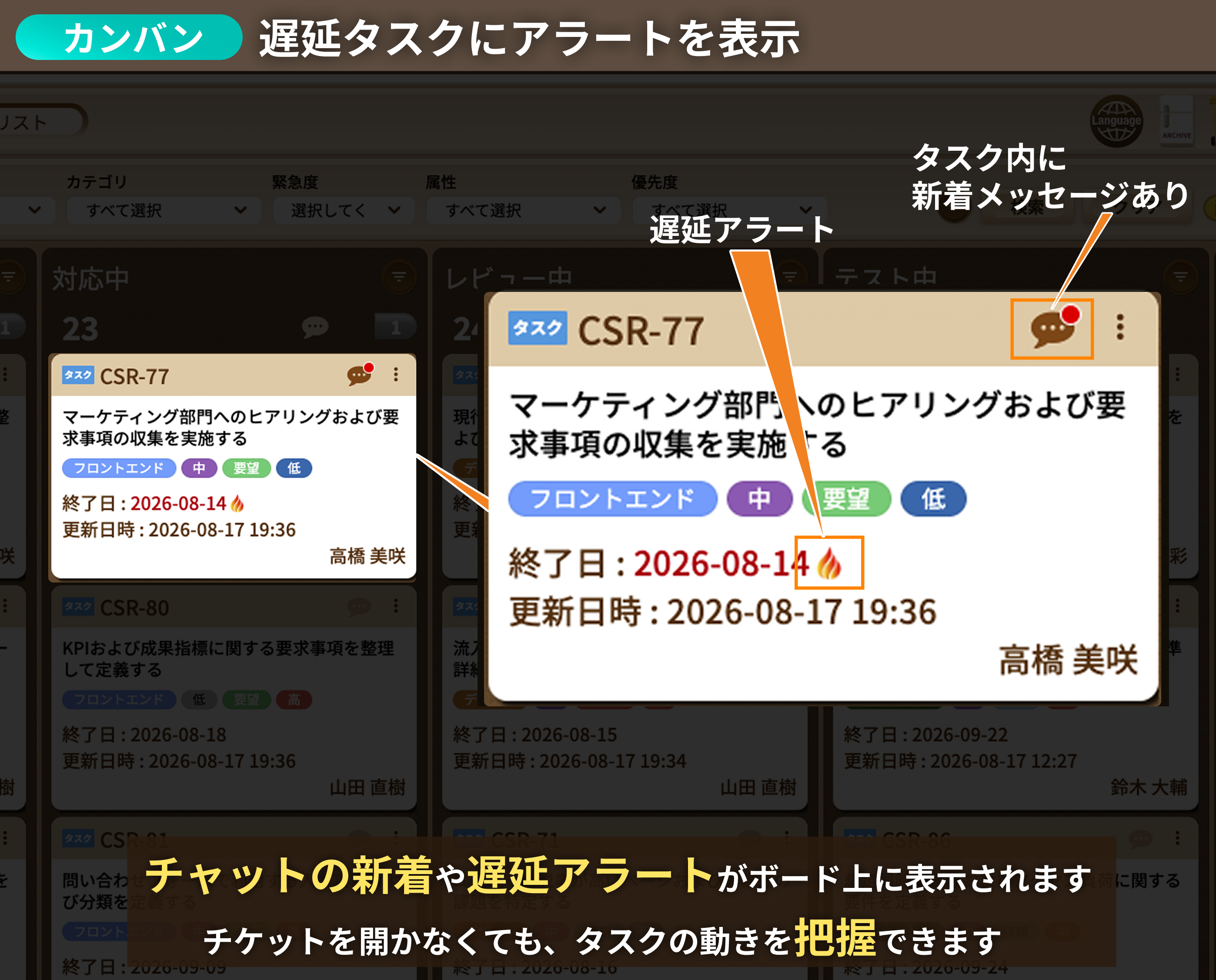 遅延タスクにアラートを表示