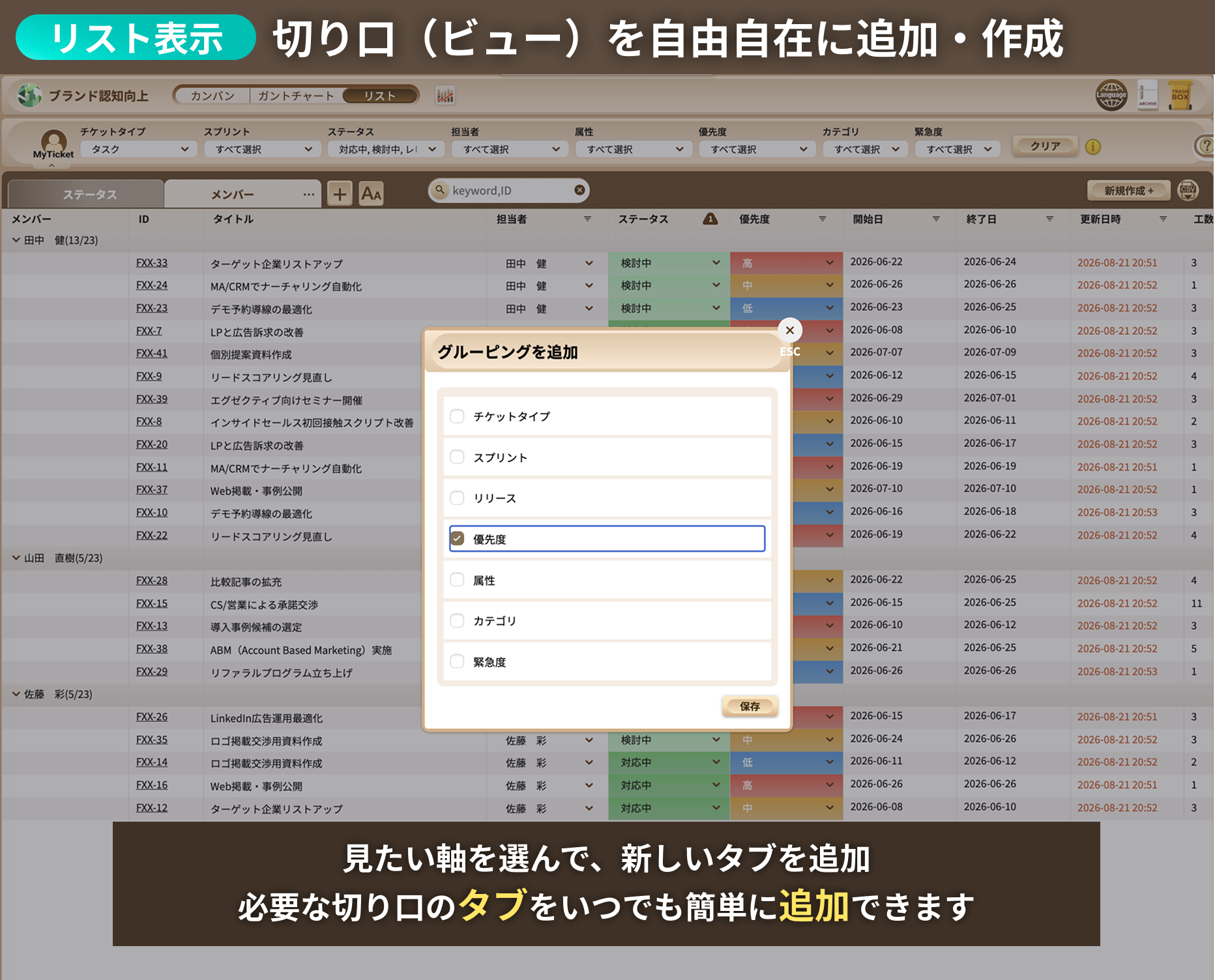 切り口を自由自在に追加・作成