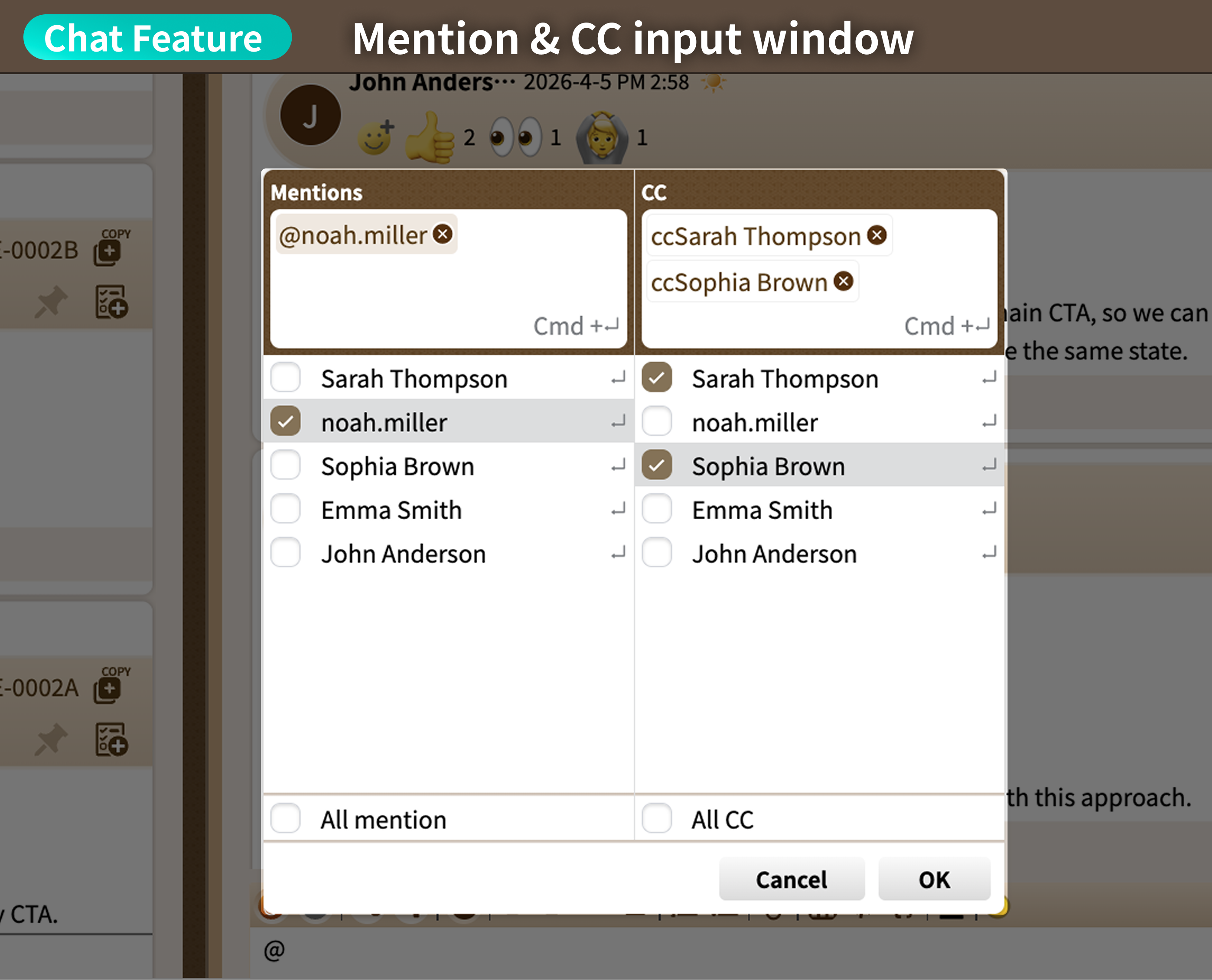 Mention & CC input window